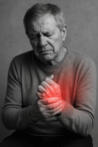 Man met Parkinson traint balans en staplengte met fysiotherapeut in Helmond. 