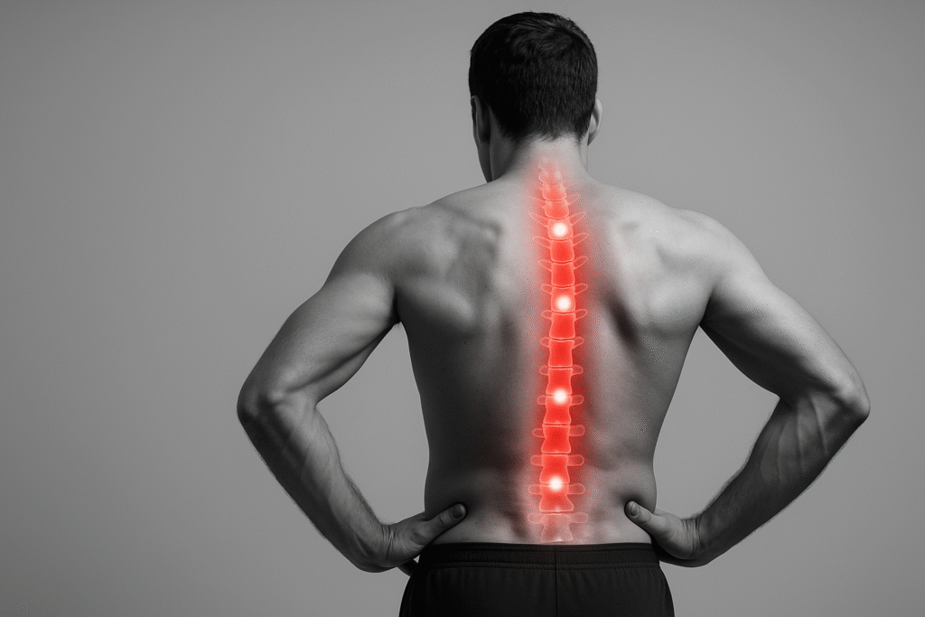 Illustratie van pijnpunten langs de wervelkolom als uitleg bij rugklachten